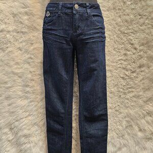 Dereon Women's Blue Dark Wash Skinny Legs Gem Embellished Pockets Jeans 5/6